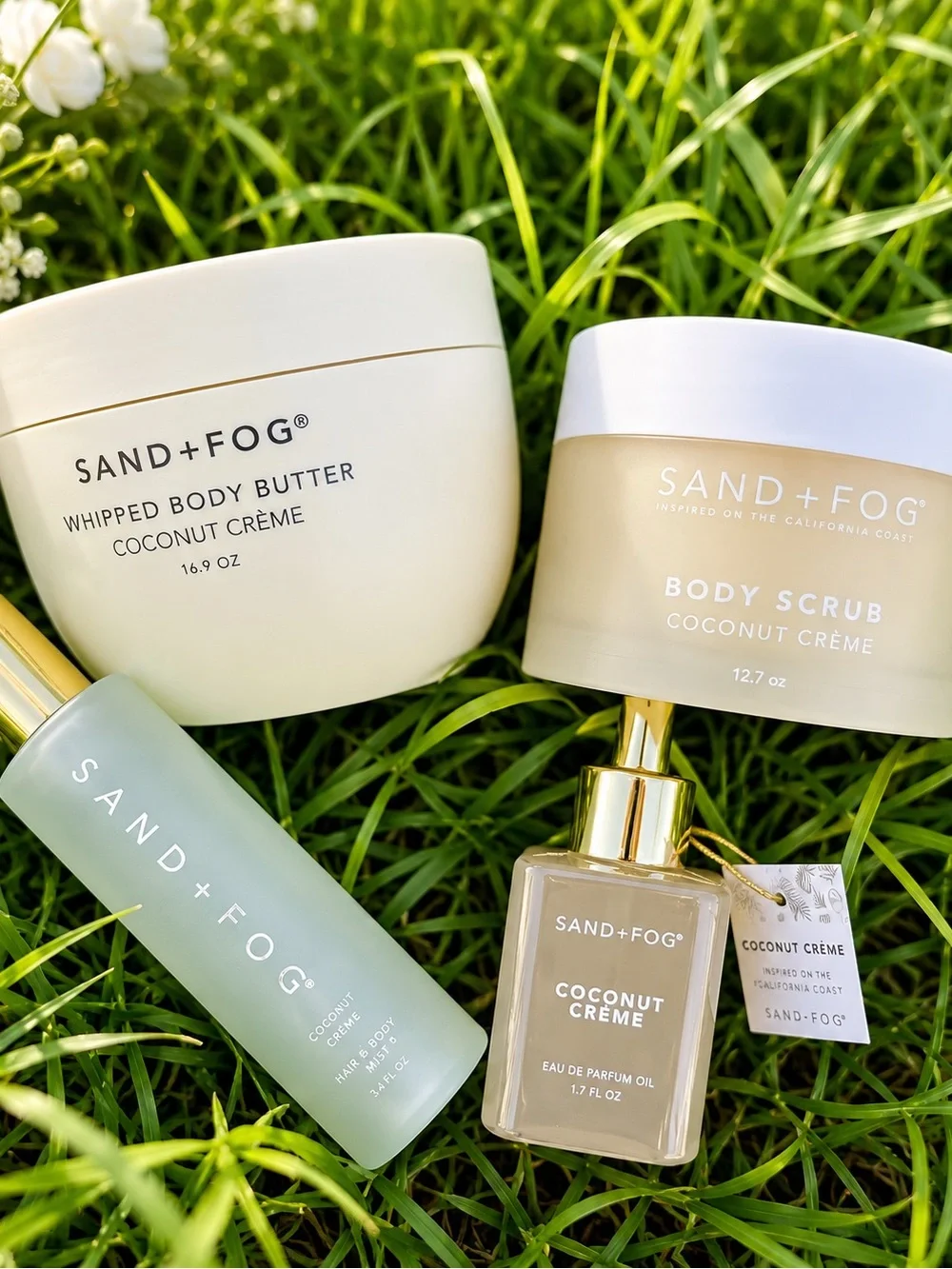 Sand + Fog Coconut Crème Body Care Set Mist Oil Butter Scrub Vanilla New